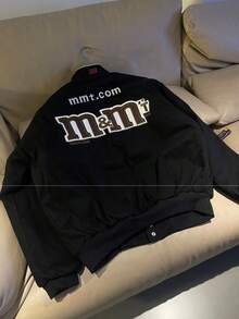 Unisex Sporty Color-Block Baseball Jacket - Lightweight Long-Sleeve Pilot Streetwear Coat - Black - View 6