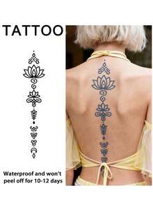 1Pc Spine Tattoo Temporary Tattoos Fake Semi Permanent Tattoo Flower Geometric Festival Waterproof Sweatproof Last For 1-2 Weeks Realistic Herbal Juice Anti-Friction Non-Reflective Black For Woman And Men Tattoo Stickers For Arm, Chest, Leg, Abdomen, Waist, Finger, Neck, Spine, Modernist Body Art
