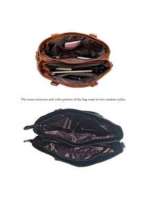 1pc Women's Solid Retro Brown Tote Bag, Large Capacity Multi-Zipper Pockets Waterproof PU Dual Handle Portable Outdoor Casual Business Versatile Shoulder Bag, Stitching Anti-Theft Crossbody Bag - Khaki - View 4