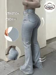 GILIPUR Nuevos jeans acampanados de color azul claro Y2K para mujer, de talle alto, ajuste delgado y elástico, elegantes y de moda, versátiles, con estilo callejero retro, adecuados para invierno y primavera, un gran regalo para Año Nuevo, San Valentín, perfectos para eventos formales, cenas casuales y conciertos