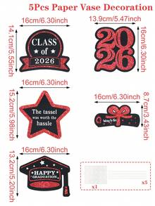 6个2026毕业季纸质花瓶插片，毕业典礼派对装饰用品，DIY花瓶插片，2026届毕业生祝贺毕业派对装饰，家居装饰，房间装饰，毕业派对餐桌中心装饰，毕业班礼物装饰品，毕业派对背景装饰，毕业礼物 - 畢業季花瓶插 - 查看 15