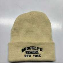 1pc Women's Brooklyn Print Detail Fashionable Knit Hat, Autumn/Winter - Bucket Hat - View 8