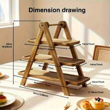 3-Layer Wooden Dessert Display Stand (1-Piece) - Fruit/Cupcake Holder (Dark Brown) | Holiday Restaurant/Party/Wedding Gift - Wood Color - View 12