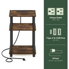 Coffee TablesFurinno Just 3 Niveles Turn-N-Tube USB y Tipo-C Mesa Auxiliar de Puerto de Carga con Almacenamiento Abierto 11.42 Pulgadas de Ancho x 8.82 Pulgadas de Alto x 6.77 Pulgadas de Profundidad Pino - ÁmbarPinoNegro - Ver 9