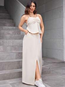 REF: AS1448 Women's Two-Piece Suit, High-Waisted Skirt And Suspender Top With Adjustable Straps, Chic, Elegant And Modern Style, Casual And Sophisticated Look For Spring And Summer, Vibrant Colors, Elegant Women's Suit For Modern Women - 白色 - 查看 4