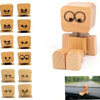 Muñeca de adorno hecha a mano con 12 expresiones faciales intercambiables magnéticas, adecuada para decoración del salpicadero del coche, decoración de escritorio/oficina divertida y creativa