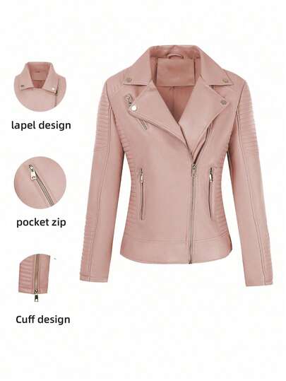 Risissida Women's Short Faux Leather Biker Jacket - Asymmetric Zipper, Stand Collar Design, Fashionable Casual Streetwear, Suitable For Autumn/Winter