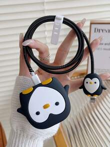 4pcs Cute & Fun UK Themed Protective Case Set Compatible With Apple 20W Fast Charger, Including Charger Cover, Cable Protector Sleeve (Penguin/Basketball/Football/Shell Pattern, Charger Head & Cable Not Included) - Multicolor - View 15