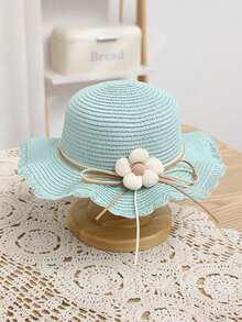 一套女童宽檐草帽和斜挎包（3-8岁） - 透气户外沙滩帽和包包，带有花朵装饰，适合幼儿小女孩 - 1set 草帽+斜跨包 - 查看 6