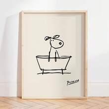 1 幅极简黑白斗牛犬浴缸线条艺术画 - 竖条纹无框海报，适用于浴室、客厅 - 现代小型犬墙面装饰，爱狗人士礼物，户外使用 - 彩色 - 查看 6