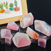 1 颗粉/蓝果冻玛瑙，形状不规则 | 表面光滑，内部有条纹和气泡 - 收藏家玛瑙礼物，送给爱人和家人，情人节家居装饰工艺品，婚礼装饰 - 彩色 - 查看 2