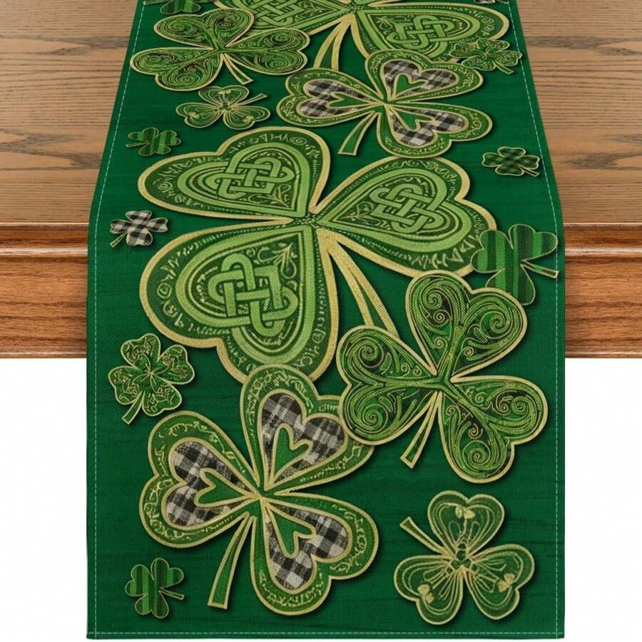 St. Patrick's Day Clover Celtic Knot Tablecloth, Buffalo Plaid Kitchen Dining Table Decor For Home Party - Green - View 1