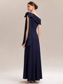EVERPRETTY Đầm dài màu xanh navy thanh lịch, không tay, cổ lệch, được trang trí bằng nơ, phù hợp cho phụ nữ tham dự nhiều dịp trọng đại, tiệc trang trọng, đám cưới, tiệc mùa xuân, dạ hội tốt nghiệp, tiệc cưới bán trang trọng. - Màu xanh hải quân - Xem 3