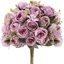 1/60 pezzi profumo di rose artificiali e margherite miste da 29 cm, adatto per profumo da sposa, decorazioni matrimoniali, ghirlande fai-da-te, feste di compleanno, vasi per la casa, decorazioni da giardino, regali di Capodanno, regali di San Valentino - Viola - Visualizzare 2