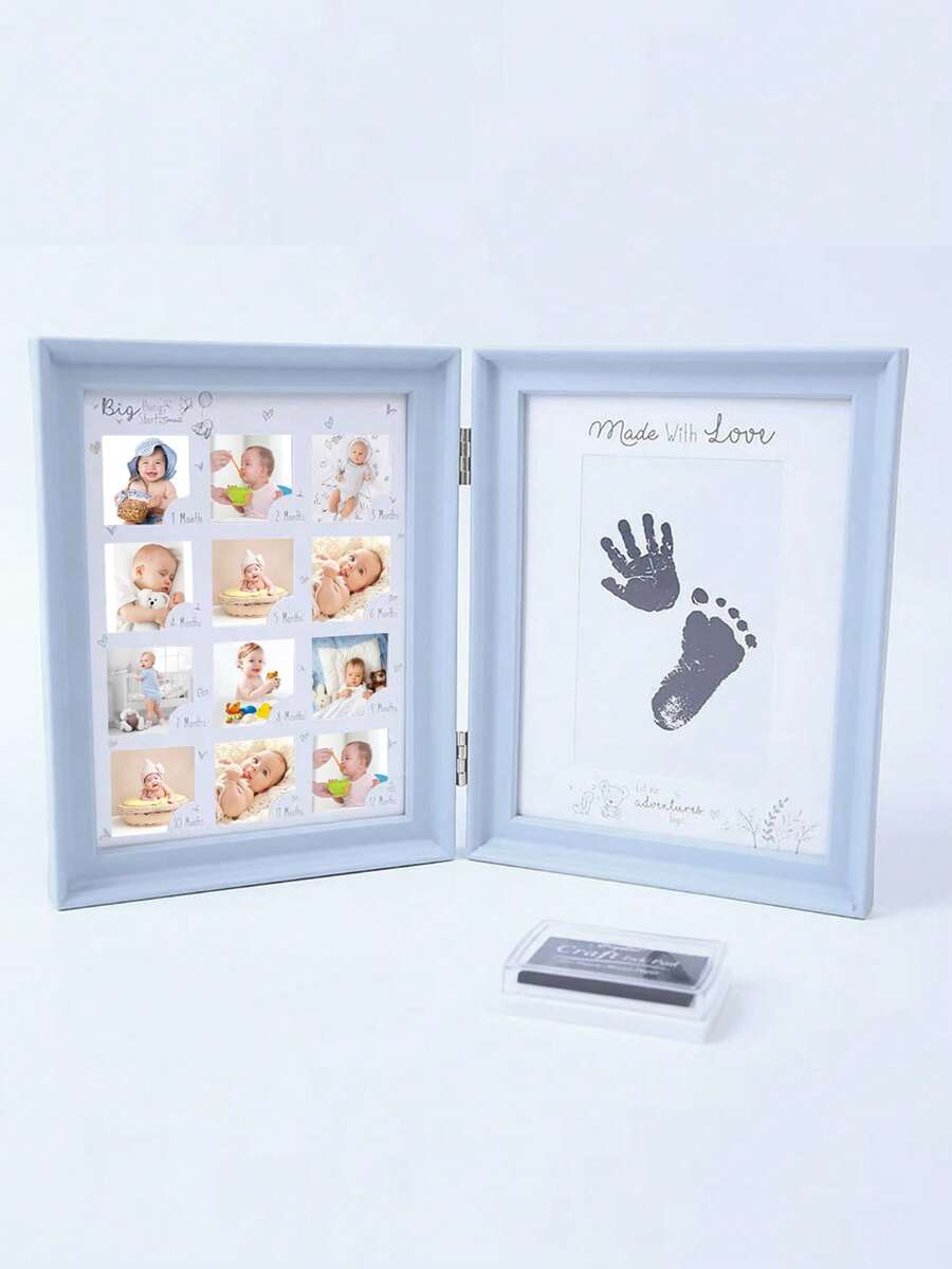 1 Stück Buch-Stil Baby's 1. Lebensjahr Wachstum Hand- und Fußabdruck Fotorahmen, Kunststoffmaterial geeignet für den täglichen Gebrauch & feierliche Anlässe (JS8214 passend für 12 Fotos 4x4cm, Hand-/Fußabdruck Größe: 8,5X13,5cm, PH-139 passend für 10X7cm Fotos, B-Scan Fotogröße: 12X8cm)