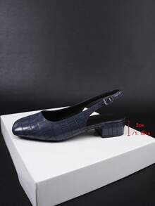 时尚舒适的石纹粗跟鞋，简约小方跟，百搭优雅 - 藍色 - 查看 7