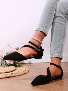 2026年秋季新款女鞋尖头套脚交叉绑带休闲乐福鞋 - 黑色 - 查看 7