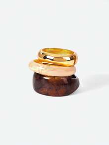 Opalesca 1pc/3pcs/Set Arched Resin Cuff Bracelet, Luxurious & Chic, Street Style, Casual Daily Wear, Women & Couples, Holiday & Vacation, Versatile Square Metal Bracelet Gift (The Material And Color Of The Bracelet Are Subject To The Actual Product) - Bracelet - View 1
