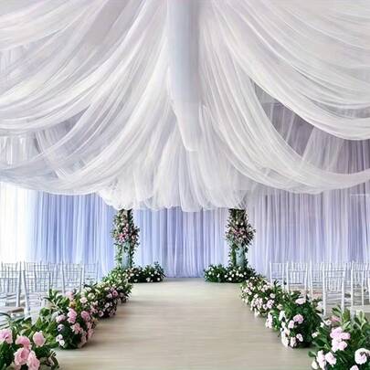 1pc White Wedding Arch Fabric, Size 75cm/160cm X 600cm/800cm, Transparent Backdrop, Suitable For Wedding Ceremony, Party, Ceiling Decoration