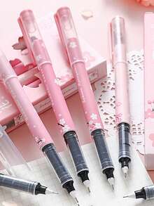 6支装黑色走珠笔，粉色蝴蝶结速干凝胶笔，0.5mm细笔尖，书写流畅，适用于办公室、教室、成人居家办公、家庭教育、课堂书写、考试等场合，凝胶笔和圆珠笔套装，节日文具礼品，返校礼物