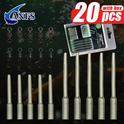 20pcs Carp Fishing Lead Clips & Tail Rubbers Kit Size 4 End Tackle Set With Anti- Sleeves And Quick Change Swivels For Anglers