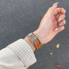 1 Pc Cute Cartoon Plaid Leather Compatible With Apple Watch Band For Women 38mm 40mm 41mm 42mm 44mm 45mm 46mm 49mm , Strap Compatible With Apple Watch Link Series Ultra S11/10 9/8/7/6/5/4/3/2/1 SE - Brown - View 6