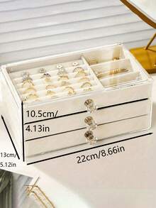 Velvet Jewelry Box, Drawer-Style Jewelry Organizer, Suitable For Storing Rings, Necklaces, Bracelets, Earrings And Pendants, Ring Box & Earring Organizer, Transparent Plastic & Velvet Drawer-Style Jewelry Storage, Travel Essential Companion - Multicolor - View 6