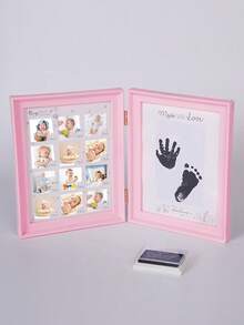 1 Stück Buch-Stil Baby's 1. Lebensjahr Wachstum Hand- und Fußabdruck Fotorahmen, Kunststoffmaterial geeignet für den täglichen Gebrauch & feierliche Anlässe (JS8214 passend für 12 Fotos 4x4cm, Hand-/Fußabdruck Größe: 8,5X13,5cm, PH-139 passend für 10X7cm Fotos, B-Scan Fotogröße: 12X8cm) - Babyblau - Übersicht 5