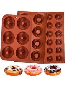 3件/1件 6/8/18孔硅胶蛋糕模具，巧克力甜甜圈烘焙模具 - 不粘耐热烤盘，适合所有烘焙爱好者，家庭烘焙 - 专业烘焙 - 烘焙模具，自制美味佳肴，适用于家庭和餐厅，绝佳之选