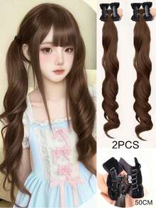 2pcs Fluffy Roman Curly Ponytail Wig Clips, Blonde & Black Lolita Double Ponytail - Multicolor - View 11