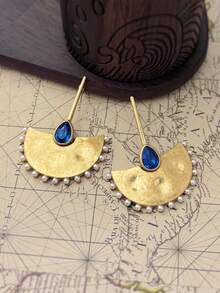 1 par de pendientes colgantes elegantes y únicos con forma de abanico de metal dorado, estilo minimalista bohemio, adecuados para uso diario, festivales, vacaciones, vestidos de fiesta, regalos, accesorios de joyería para mujeres - pendientes - Ver 5