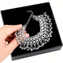 1件复古肚皮舞脚链，带小铃铛，宽脚链，适合女性和女孩，日常休闲、摄影、装饰，铁质脚链手镯饰品