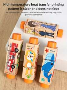1 peça de blocos de madeira giratórios, brinquedo Montessori, adequado para crianças de 3 a 6 anos, brinquedo infantil, brinquedo pré-escolar, cubo giratório de madeira para crianças, temas incluem animais, transporte, profissões, educativo, desenvolve a coordenação motora fina, presente pré-escolar - Multicolorido - Ver 11