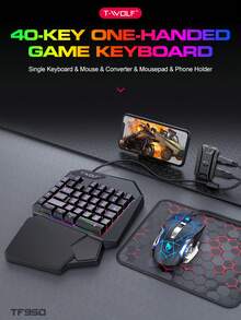 T19 单手键盘鼠标套装，手机游戏控制器，适用于手机游戏，左手迷你键盘 - 彩色 - 查看 2