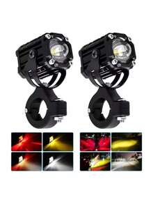 2 Pieces Auxiliary Headlights 4 Modes Magnifying Glass Dual Color LED Red Devil Eyes For Car Motorcycle - A - View 11