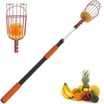SISIUPASSIE 26FT Reach Fruit Picker Apple Picker Pole With Basket Telescoping Tool For Apple Lemon Orange Mango Avocado Fruit Tree Picking