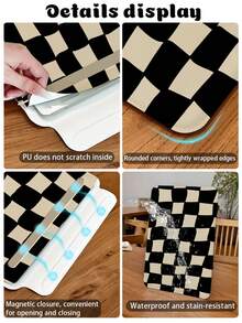 1piece, PU Leather Magnetic Clasp Laptop/Tablet Protective Case, Checkerboard Pattern, Suitable For MacBook Pro 15, Air 13, Galaxy TAB S10 Ultra, Metabook 14-Inch, Waterproof And Stain Resistant, Easy To Carry For Travel, Can Be Used As An IPad Storage Bag Or Mouse Pad, An Essential Computer Bag For Office/Business/Study.