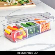 iDesign Crisp Plastic Refrigerator and Pantry Large Divided Bin with Handles Modular Stacking Food Storage Box for Freezer Fridge Office Cabinet Bathroom BPA Free Clear and Gray - Transparentegris - Ver 4