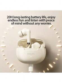 PHILIPS TAT2020 Active Noise Cancelling True Wireless Earbuds: High-Definition Sound Quality And Call Noise Cancellation Technology, Meeting The Needs Of Commuting, Office Work, And Fitness. Long Battery Life Ensures Uninterrupted Use. White. - White - View 6