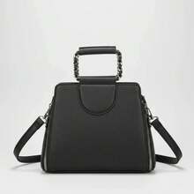 LaytonVivian L015 Classic Edition Women's Bag With Chain Strap And Minimalist Structured Design, Elegant And Sophisticated, In Premium PU Leather, With Zipper Opening, Adjustable Side Handle And Reinforced Hand Strap - Ideal For Work, Outings And Daily Events. - 黑色 - 查看 9