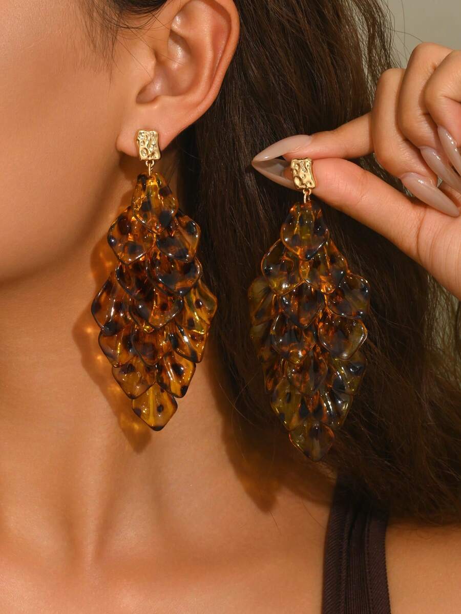 1 Đôi bông tai họa tiết da báo cổ điển, kiểu dáng bất đối xứng, xếp ly, hình học, trang sức quyến rũ độc đáo dành cho nữ, phù hợp để đeo hàng ngày, dự tiệc, lễ hội âm nhạc. - Nhiều màu - Xem 1