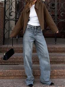 Old Money Style Spring Outfits For Women ,Valentine's Day,Commuting Clothes,Solid Color Long Sleeve Zipper Light Coat | Elegant Lapel Long Sleeve Short Coat For Spring | For Office/Daily Wear,Chic,Tops - Coffee Brown - View 7