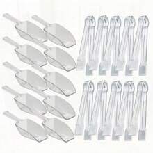 20 Pack of Set Plastic Buffet Serving Tongs Mini Serving Utensil Tongs Appetizers Tongs and Plastic Kitchen Scoops Clear Ice Scoop Buffet Scoop for Candy Dessert Buffet Ice - Por supuesto - Ver 1