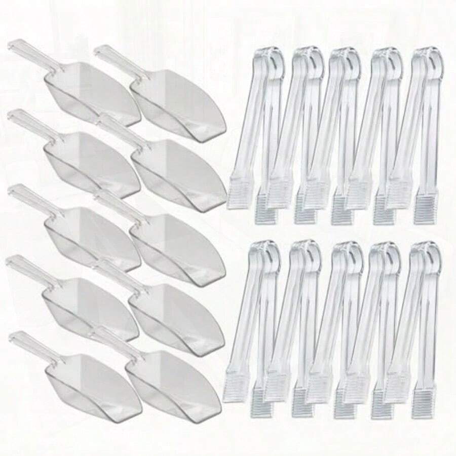 20 Pack of Set Plastic Buffet Serving Tongs Mini Serving Utensil Tongs Appetizers Tongs and Plastic Kitchen Scoops Clear Ice Scoop Buffet Scoop for Candy Dessert Buffet Ice - Por supuesto - Ver 1