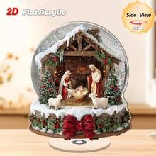 2D Imprimé Boule à neige rotative à 360 degrés, décoration de bureau, avec renne blanc et sapin - Multicolore - Voir 16