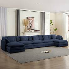 Puremind Modern 183.5'' U-Shaped Modular Sectional Sofa With 2 Ottomans,7-Seat Cloud Couch, Modern Chenille Sofa Sleeper Deep Seat Couches - 藏蓝色 - 查看 11