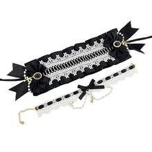 2pcs Gothic Cross Lolita Style Headband + Choker Set, For Cosplay, Party, Photography, Lolita Dresses, Gothic, Elegant Headpiece With Intricate Lace Details Valentine's Day Costume