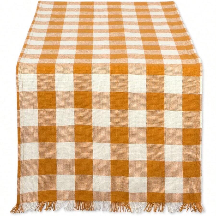 DII Camino de Mesa Camino de Mesa 35.5x274.3 cm Pumpkin Spice Checker Table Runner 14x108 1 1 - Comprobador de especias de calabaza - Ver 1