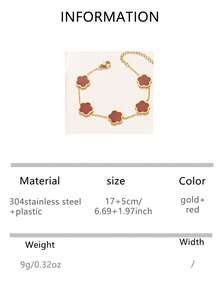 VJS 1件18K镀金不锈钢黑白花朵手链，欧美风格单面白色珍珠母贝四叶草手链，适合女性在派对和日常佩戴。 - 手鍊 - 查看 4