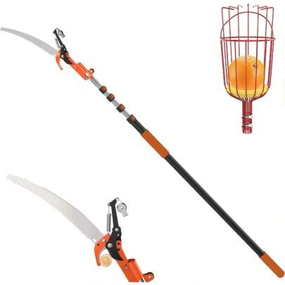 20FT Tree Trimmer Manual Pole Saw With 3-12FT Extension Pole Fruit Picker For Orange Lemon Mango Avocado Guava Fruit Picking